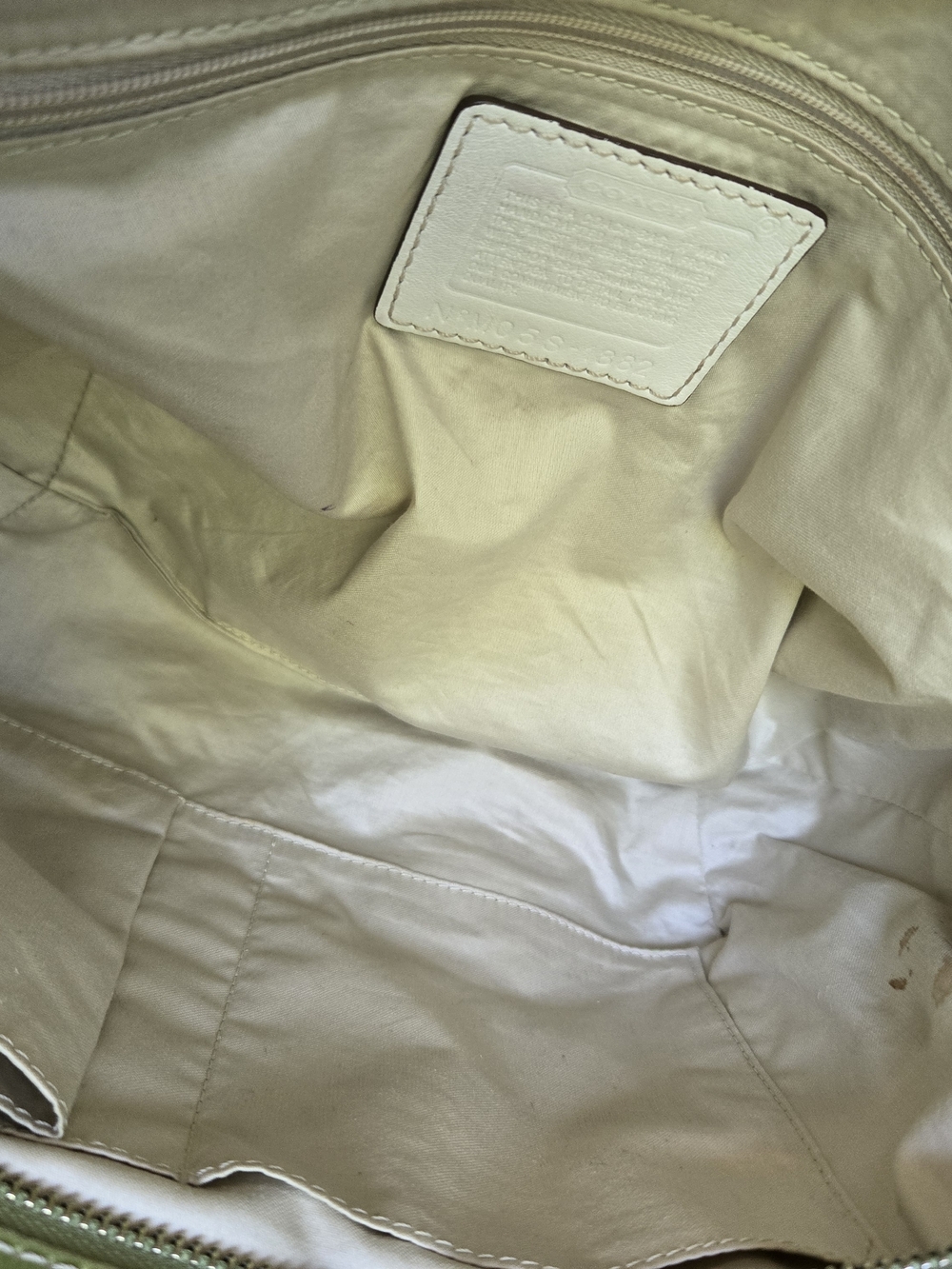 Coach Soho Tote Twill & Leather Lime Green and White Leather-Trim Shoulder Bag - Picture 5 of 11